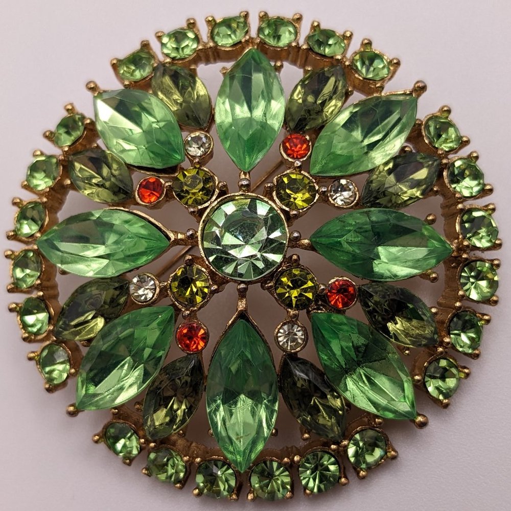 multi green holiday brooch/necklace